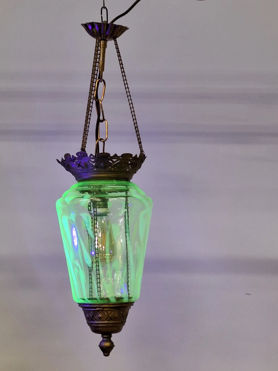 Antieke Art Nouveau hanglamp ca. 1900 - uraniumglas en rijk gedecoreerd metaal - foto 10
