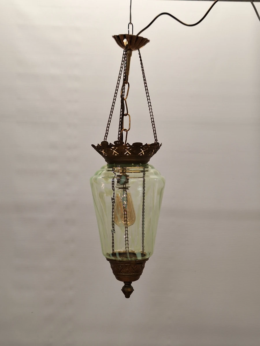 Antieke Art Nouveau hanglamp ca. 1900 - uraniumglas en rijk gedecoreerd metaal - foto 2