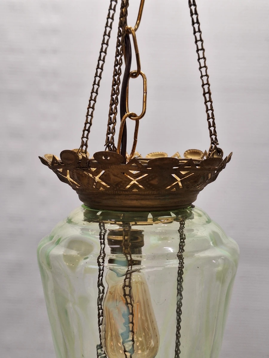 Antieke Art Nouveau hanglamp ca. 1900 - uraniumglas en rijk gedecoreerd metaal - foto 5