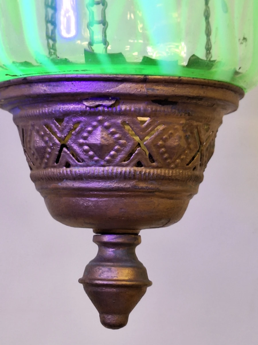 Antieke Art Nouveau hanglamp ca. 1900 - uraniumglas en rijk gedecoreerd metaal - foto 15