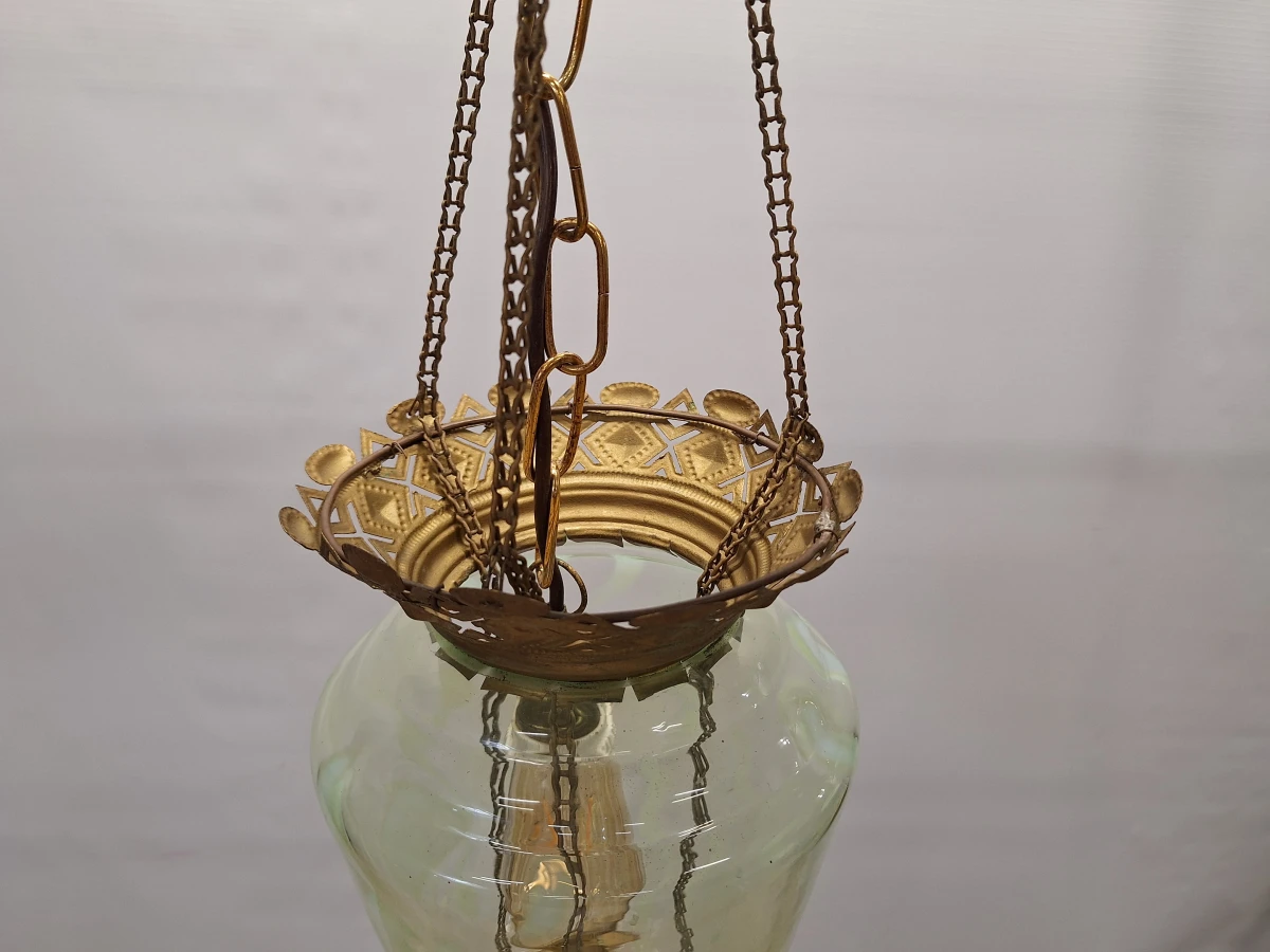 Antieke Art Nouveau hanglamp ca. 1900 - uraniumglas en rijk gedecoreerd metaal - foto 7