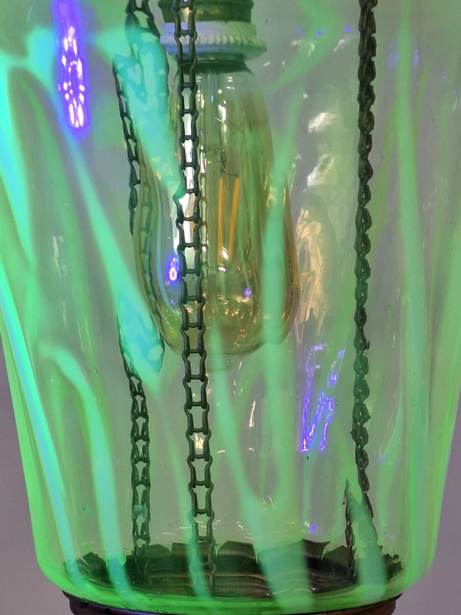 Antieke Art Nouveau hanglamp ca. 1900 - uraniumglas en rijk gedecoreerd metaal - foto 14
