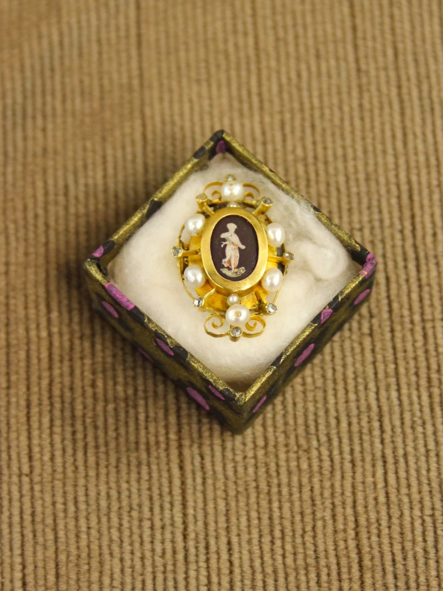 Antieke 18 karaat gouden broche met parels & diamant - foto 8