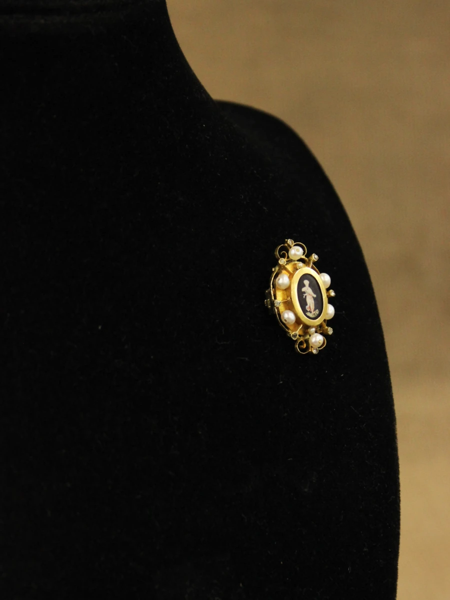 Antieke 18 karaat gouden broche met parels & diamant - foto 5