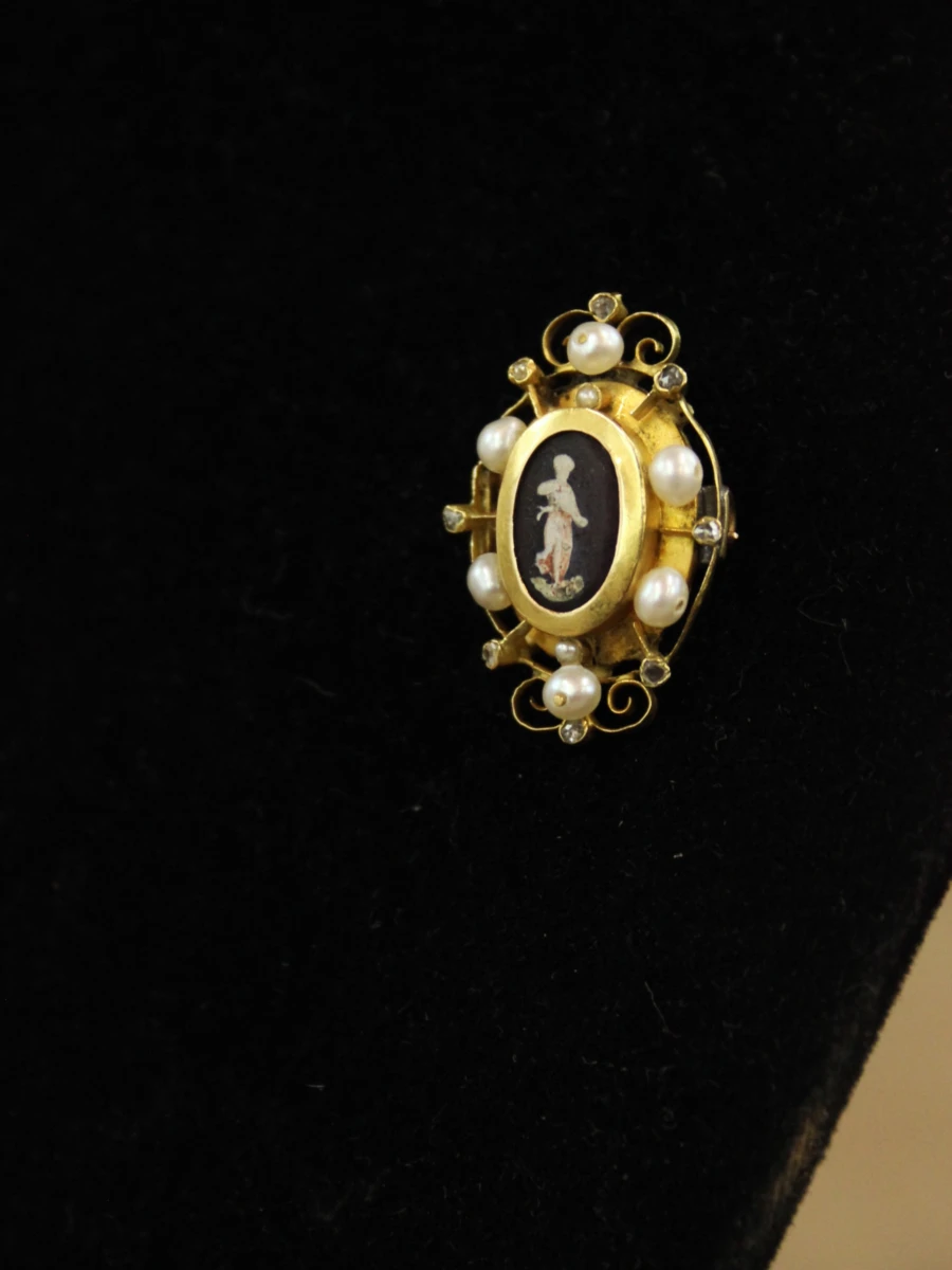 Antieke 18 karaat gouden broche met parels & diamant - foto 6