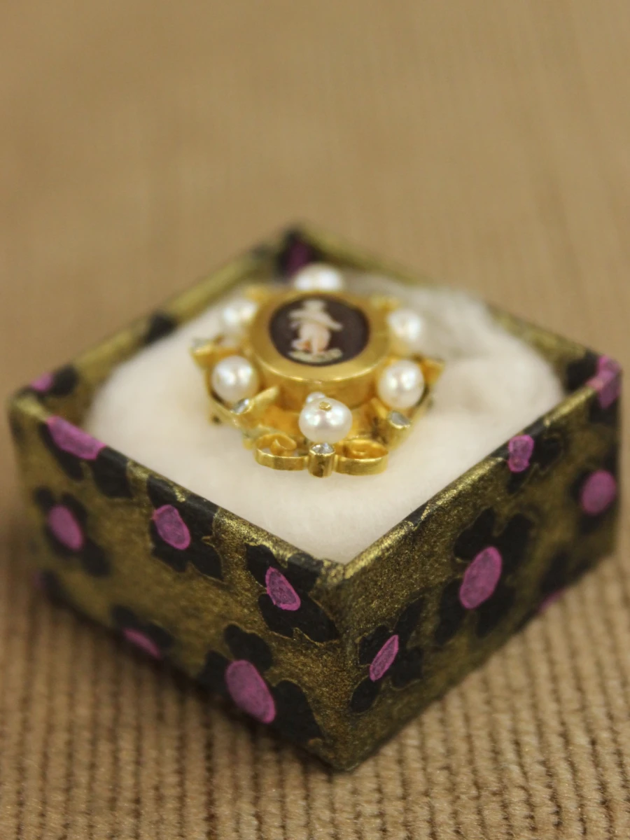 Antieke 18 karaat gouden broche met parels & diamant - foto 7