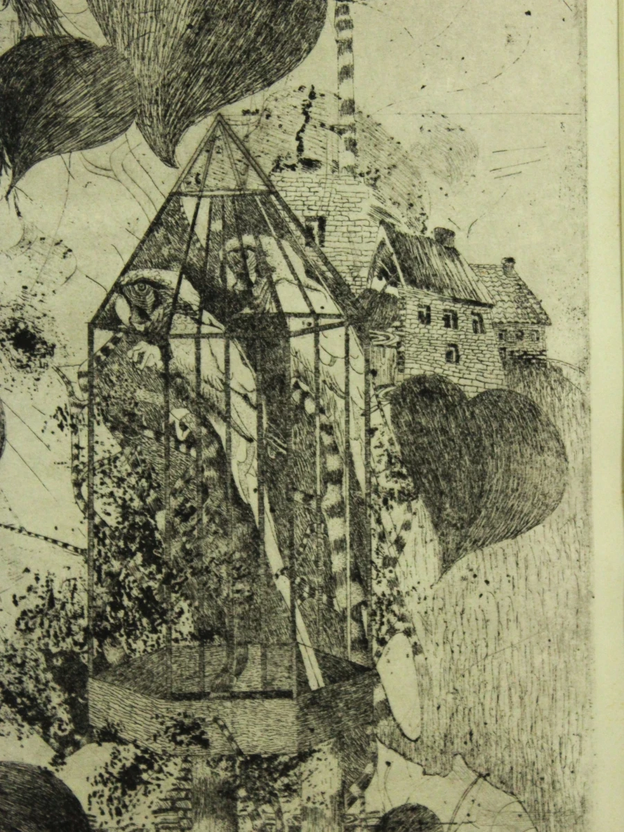 Surrealistische landschap ets - Erik Mangelschots 1975 - foto 3