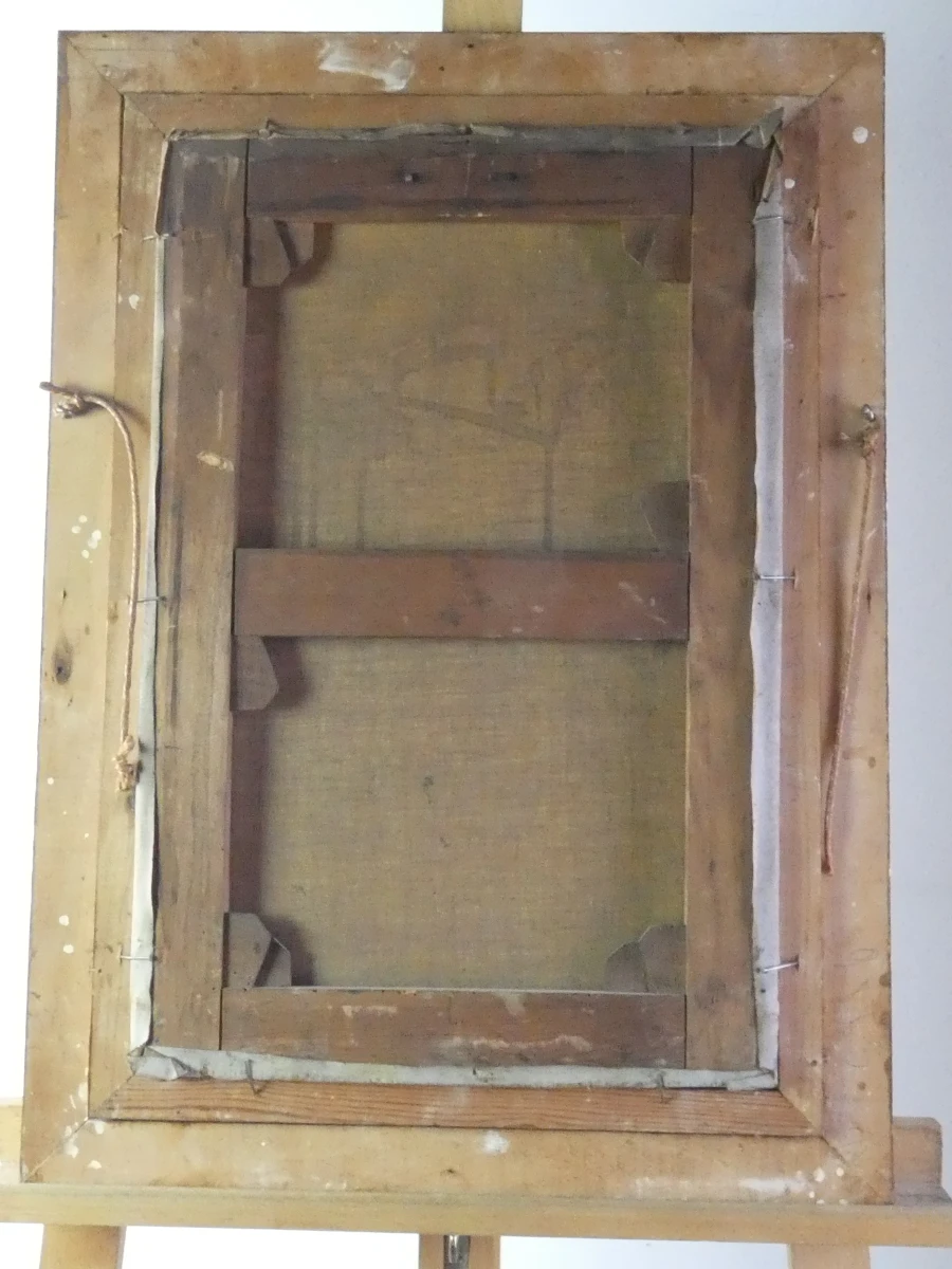 Oude olieverfschilderij met houten lijst en rivierlandschap - foto 11