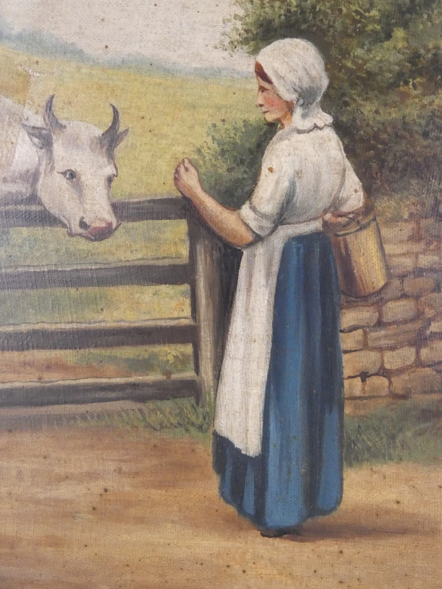 Oud olieverfschilderij Vlaams plattelandsleven - P.Reps 1906 - foto 4