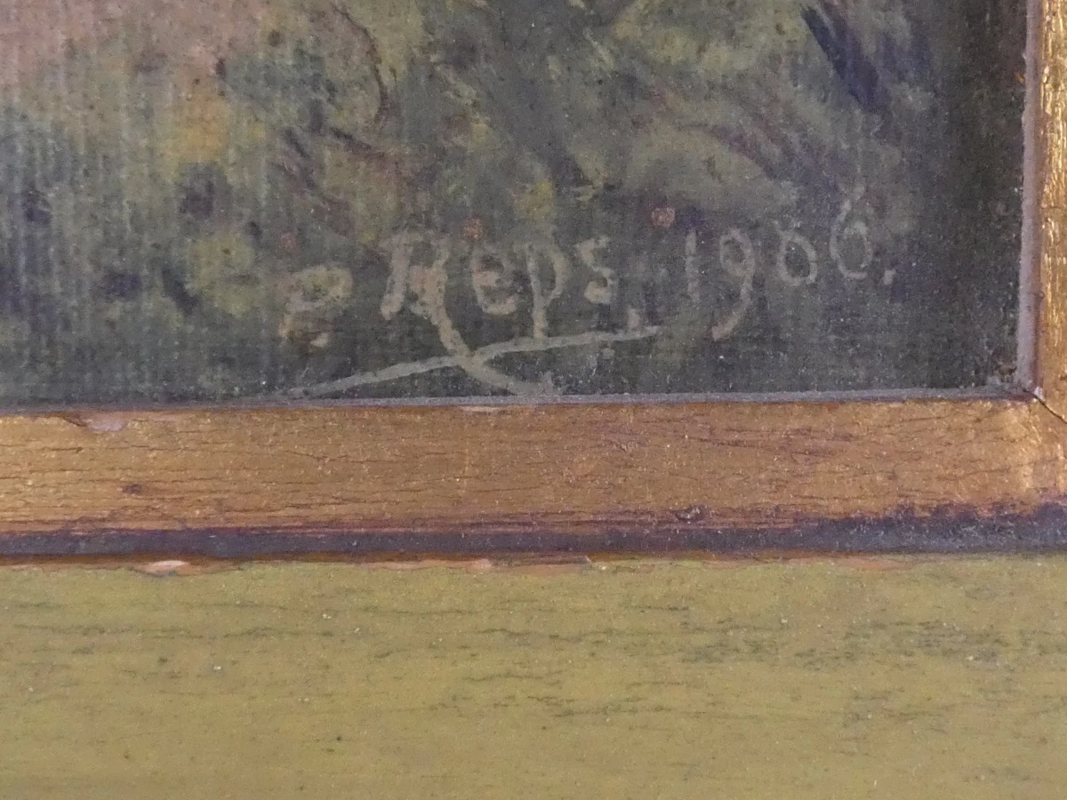 Oud olieverfschilderij Vlaams plattelandsleven - P.Reps 1906 - foto 7