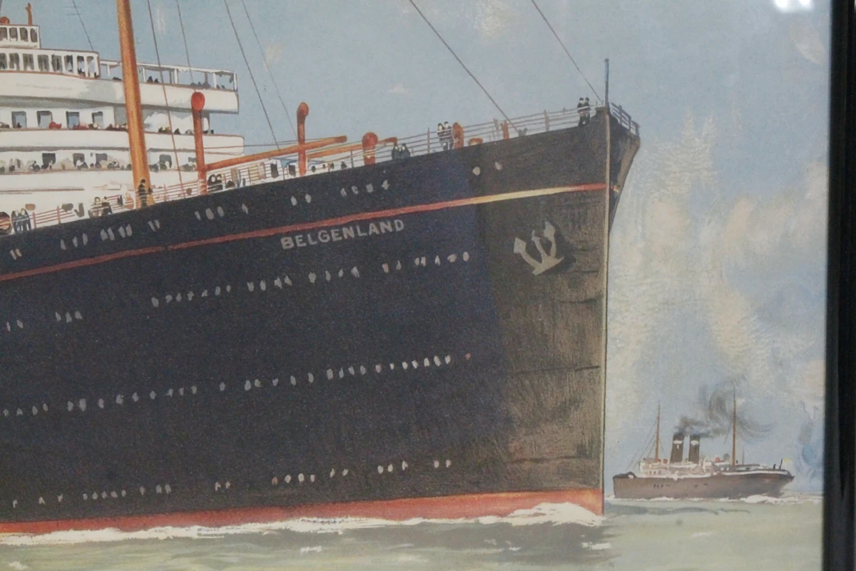 Ingekaderde antieke litho van de SS Belgenland - Red Star Line - foto 3