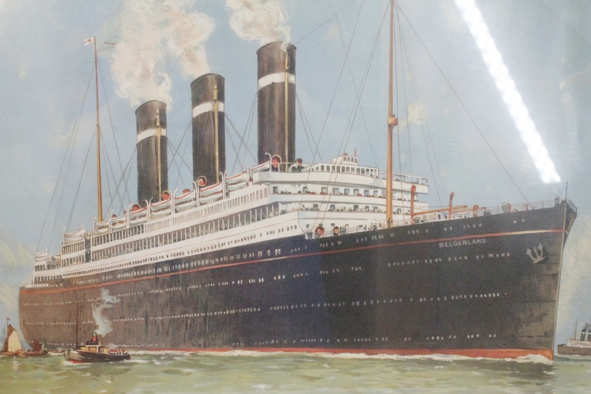 Ingekaderde antieke litho van de SS Belgenland - Red Star Line - foto 4