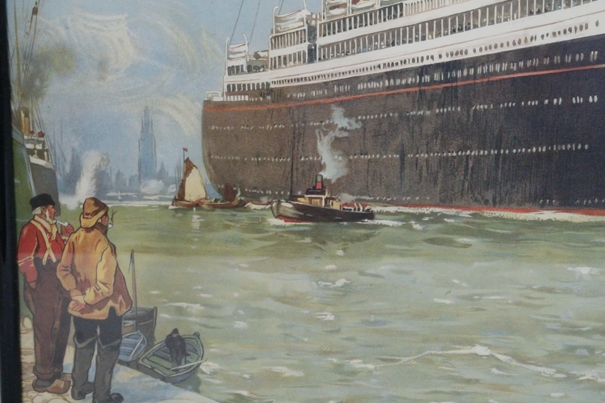 Ingekaderde antieke litho van de SS Belgenland - Red Star Line - foto 2