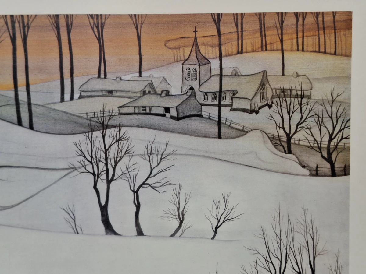 ‘In ’t Vossenhol’ - sfeervolle kleurenprent van een winters fantasielandschap - Oscar Bonnevalle - foto 4