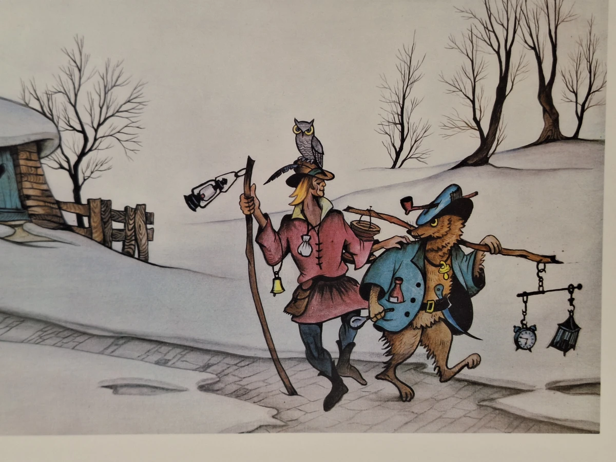 ‘In ’t Vossenhol’ - sfeervolle kleurenprent van een winters fantasielandschap - Oscar Bonnevalle - foto 3