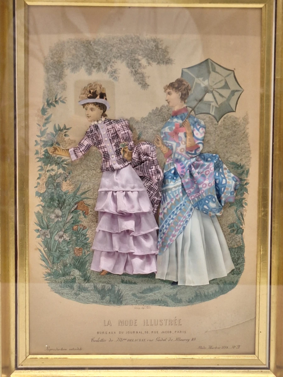 Set van 2 antieke Franse 3D-modeprenten - La Mode Illustrée - circa 1880 - foto 8