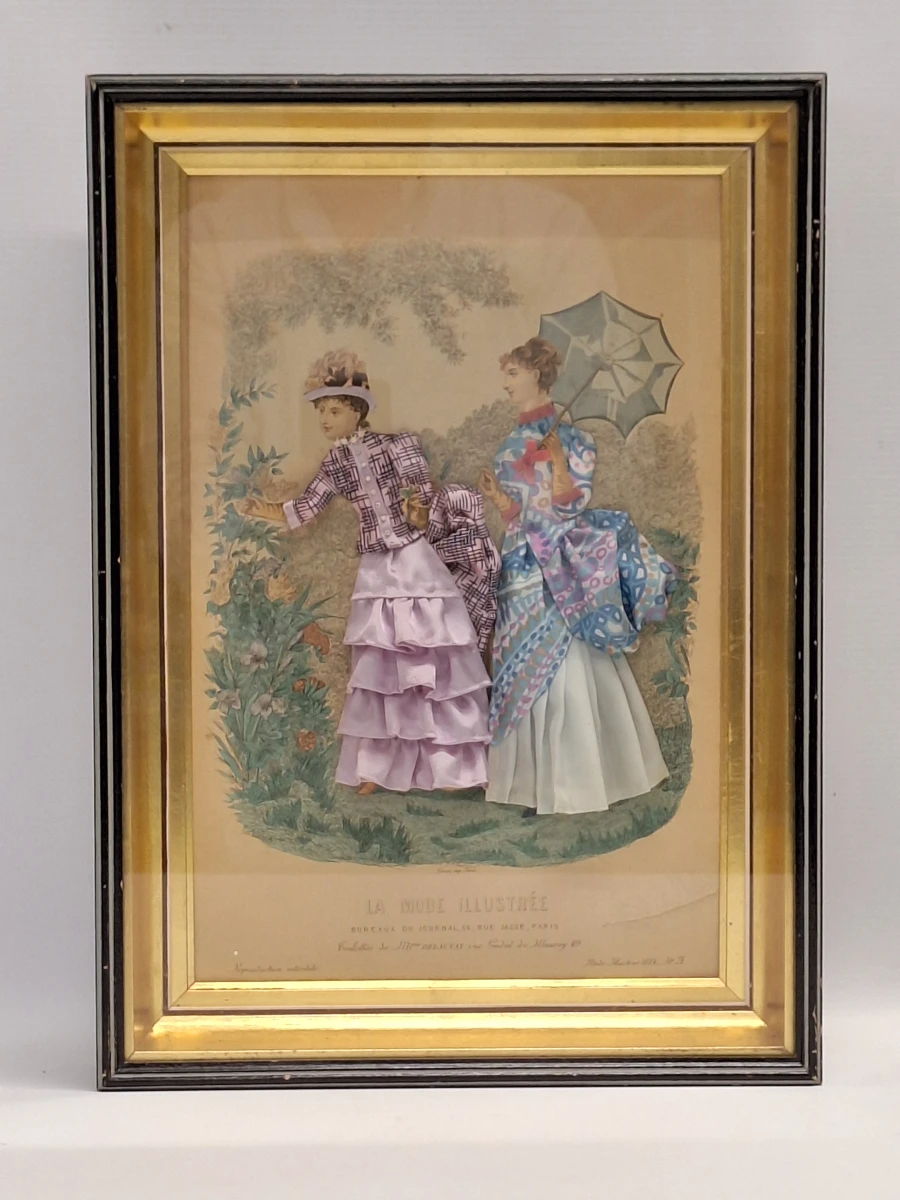 Set van 2 antieke Franse 3D-modeprenten - La Mode Illustrée - circa 1880 - foto 7