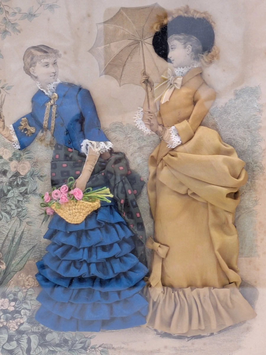 Set van 2 antieke Franse 3D-modeprenten - La Mode Illustrée - circa 1880 - foto 4