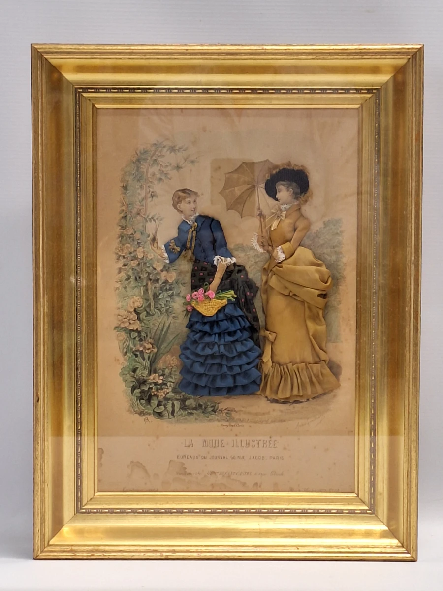 Set van 2 antieke Franse 3D-modeprenten - La Mode Illustrée - circa 1880 - foto 2