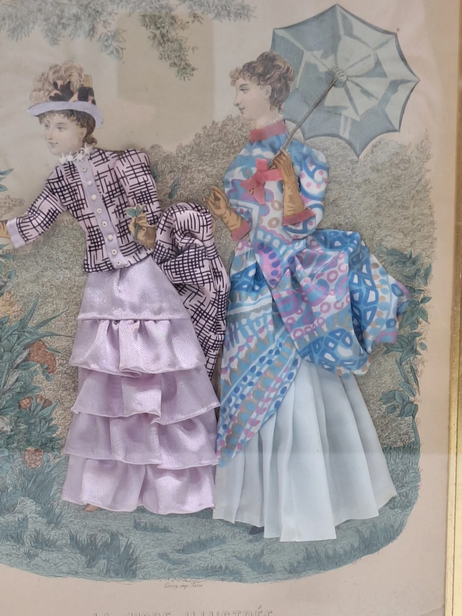 Set van 2 antieke Franse 3D-modeprenten - La Mode Illustrée - circa 1880 - foto 9