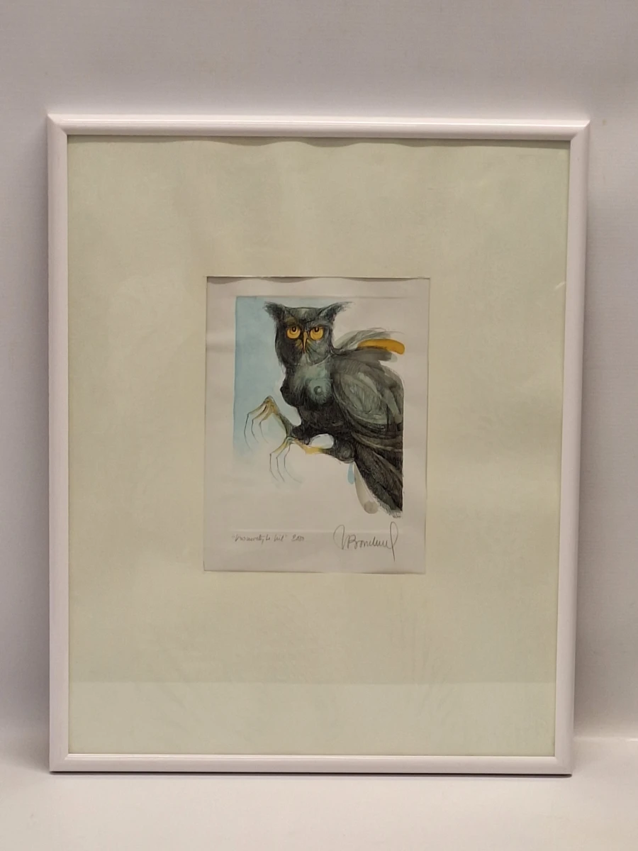 Set van 2 handgesigneerde dierillustraties ‘Haan’ en ‘Vrouwelijke uil’ - 2000/2002 - Willy Bosschem - foto 2