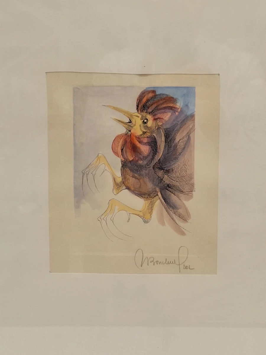 Set van 2 handgesigneerde dierillustraties ‘Haan’ en ‘Vrouwelijke uil’ - 2000/2002 - Willy Bosschem - foto 9