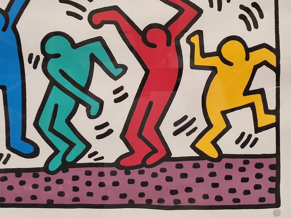 Kleurrijke kunstdruk met dansende figuren - ingelijst - Keith Haring - foto 4