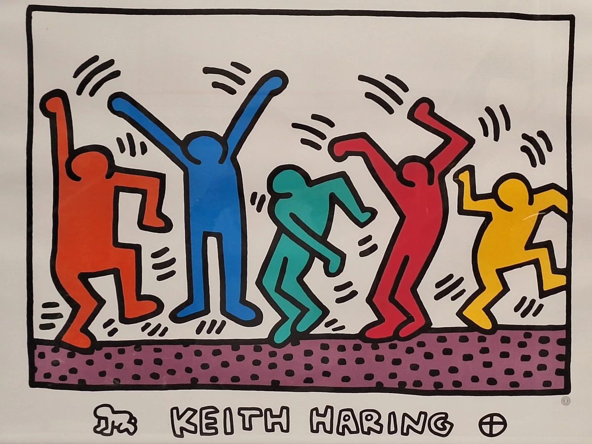 Kleurrijke kunstdruk met dansende figuren - ingelijst - Keith Haring - foto 2