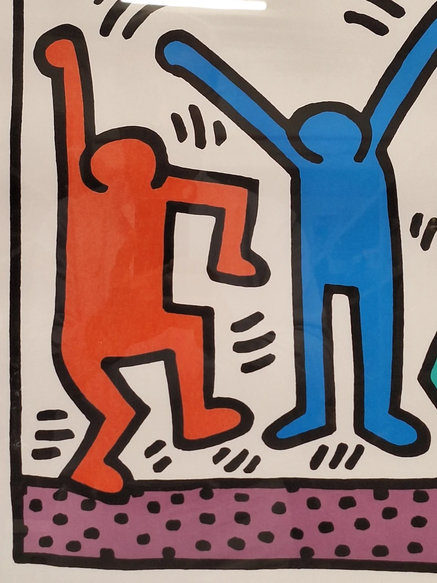 Kleurrijke kunstdruk met dansende figuren - ingelijst - Keith Haring - foto 3