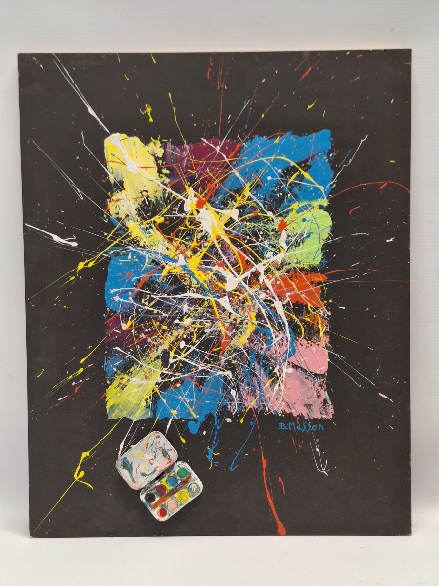 Set van 2 abstracte mixed-mediawerken in actionpaintingstijl - B. Masson - foto 2