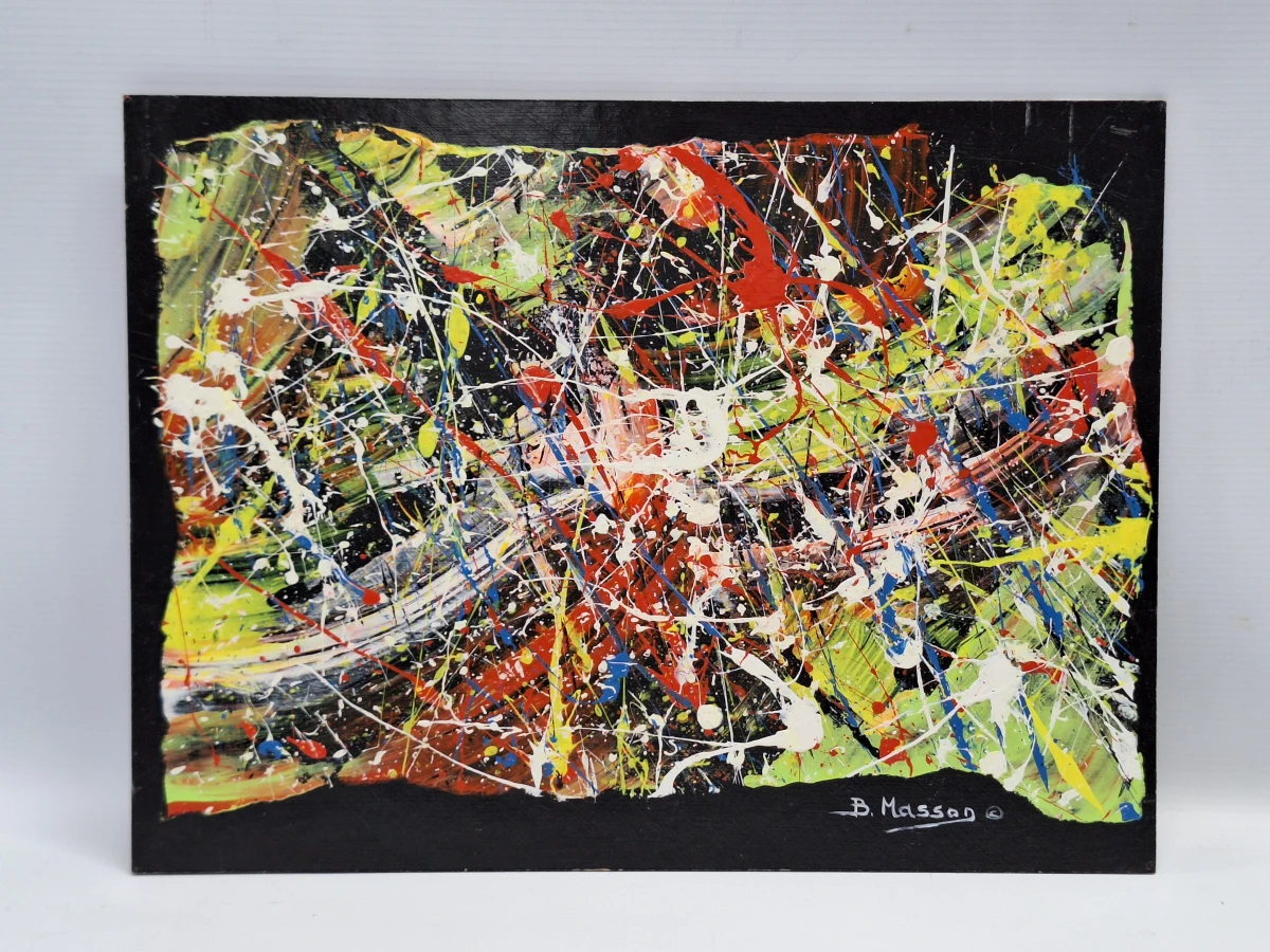 Set van 2 abstracte mixed-mediawerken in actionpaintingstijl - B. Masson - foto 10