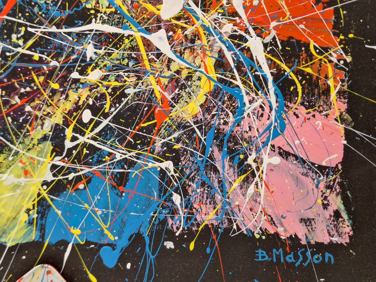 Set van 2 abstracte mixed-mediawerken in actionpaintingstijl - B. Masson - foto 7