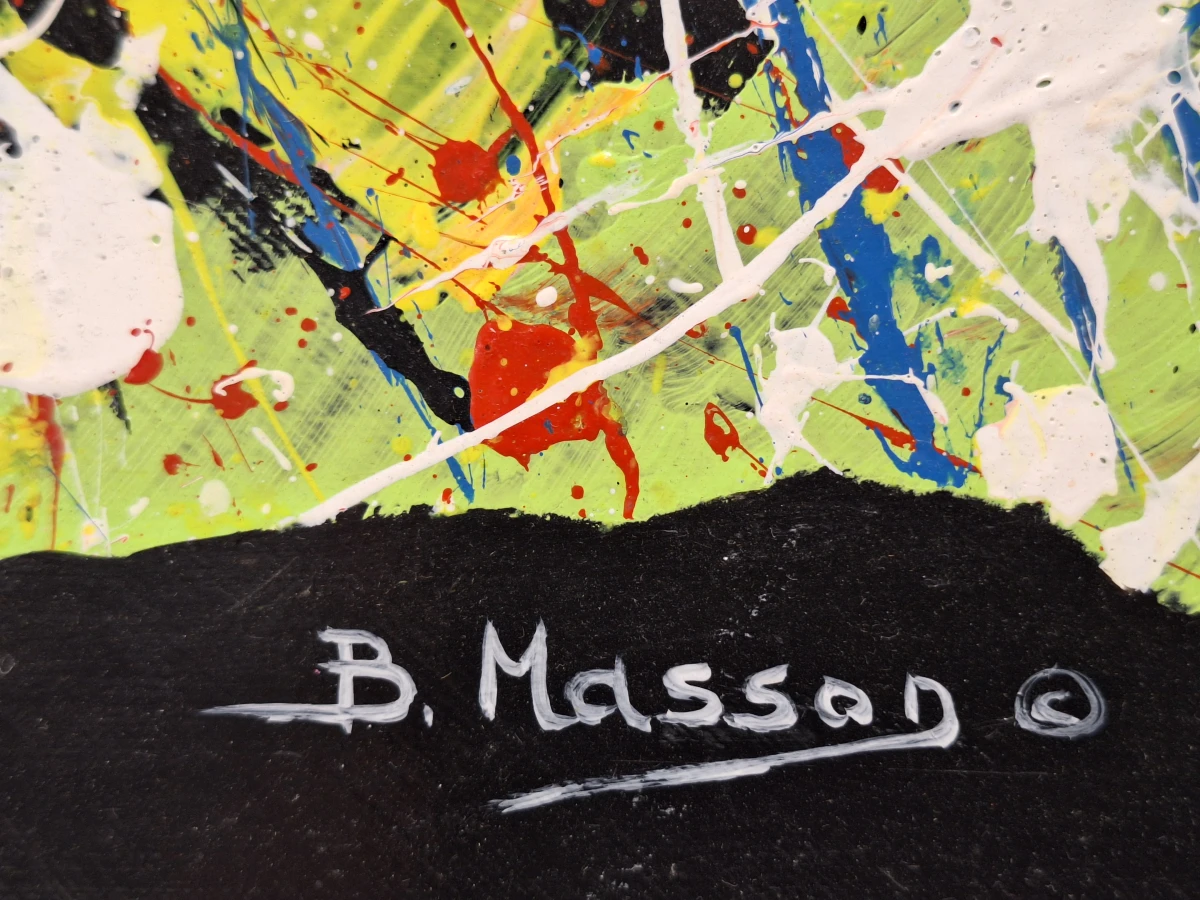 Set van 2 abstracte mixed-mediawerken in actionpaintingstijl - B. Masson - foto 16