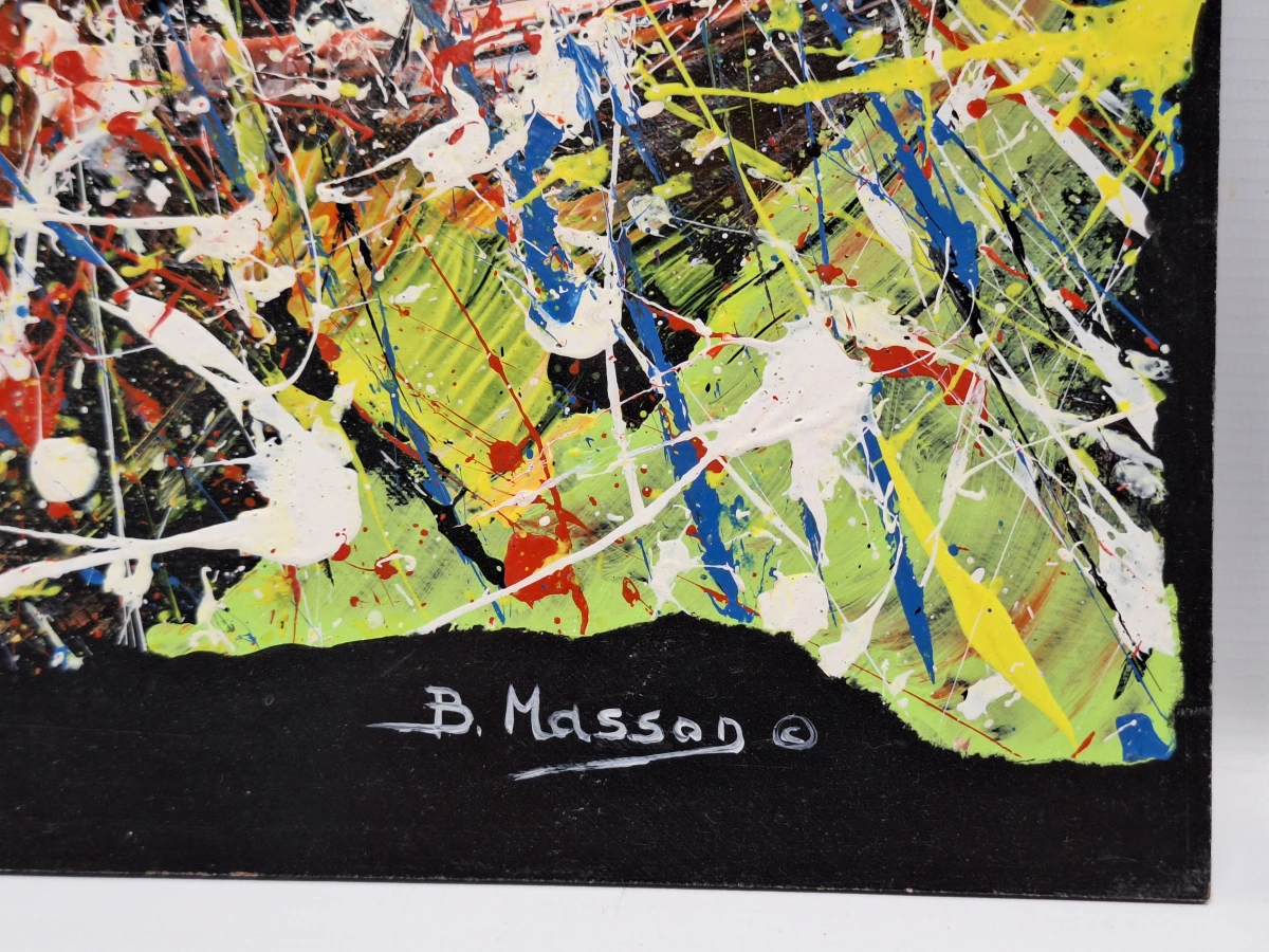 Set van 2 abstracte mixed-mediawerken in actionpaintingstijl - B. Masson - foto 15