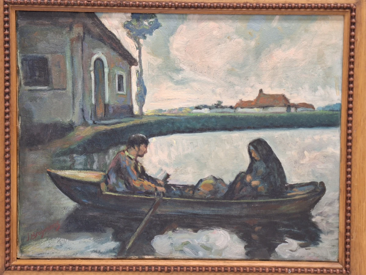 Expressionistisch riviertafereel met roeiboot - J. Bruynseels - foto 2