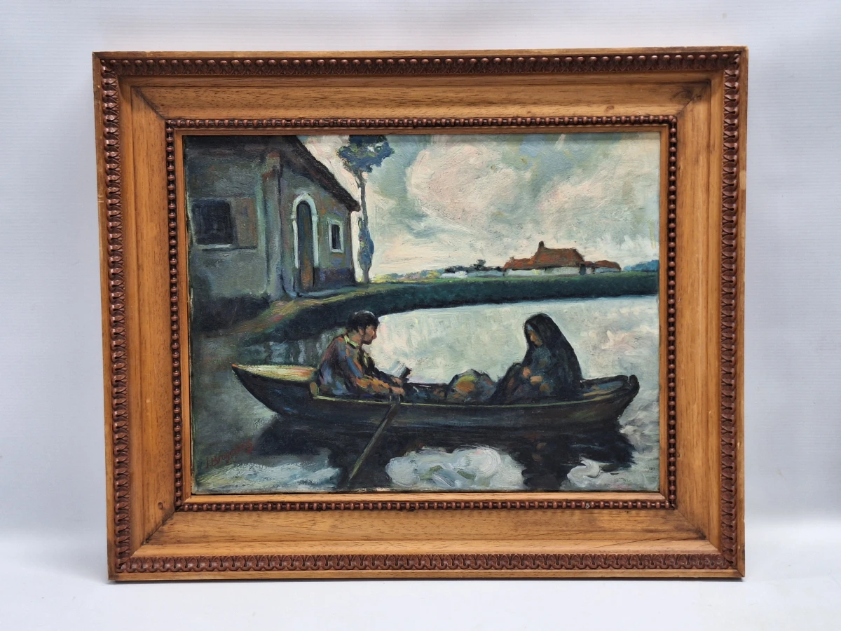 Expressionistisch riviertafereel met roeiboot - J. Bruynseels – kavel bij De Kringwinkel, Gent