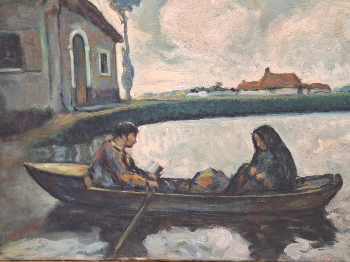 Expressionistisch riviertafereel met roeiboot - J. Bruynseels - foto 8