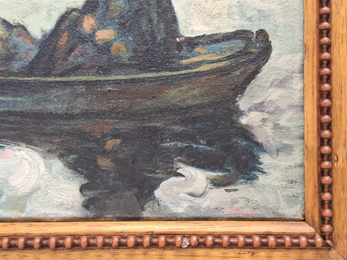 Expressionistisch riviertafereel met roeiboot - J. Bruynseels - foto 6