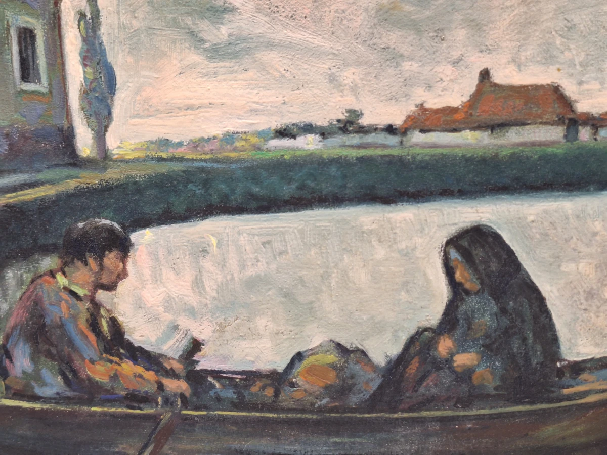 Expressionistisch riviertafereel met roeiboot - J. Bruynseels - foto 7