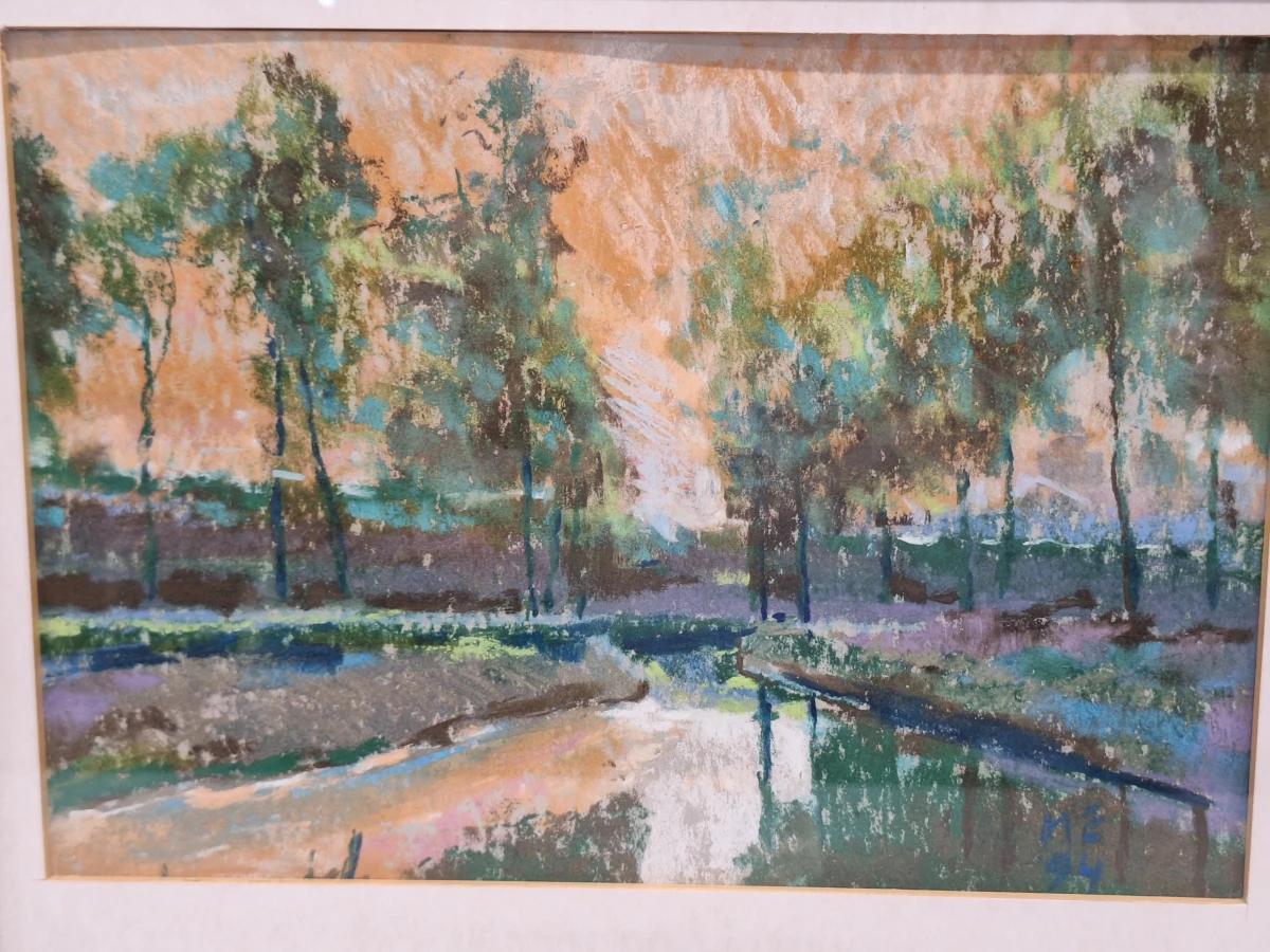 Impressionistisch kanaallandschap bij avondlicht - monogram ME, 1994 - foto 3