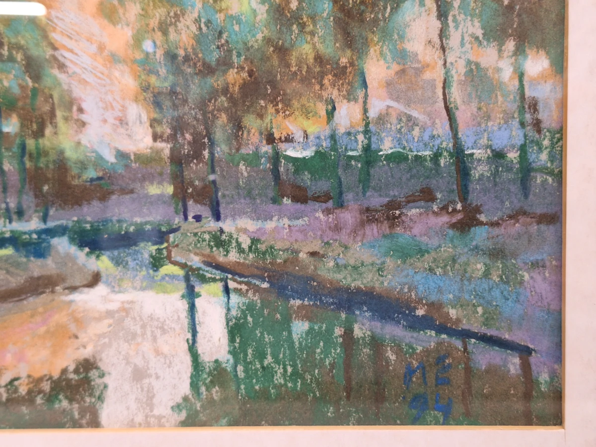 Impressionistisch kanaallandschap bij avondlicht - monogram ME, 1994 - foto 4