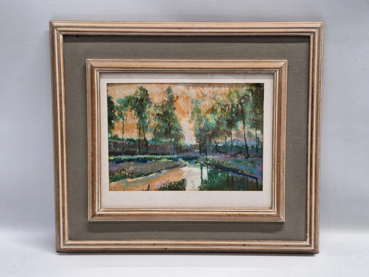 Impressionistisch kanaallandschap bij avondlicht - monogram ME, 1994 – kavel bij De Kringwinkel, Gent