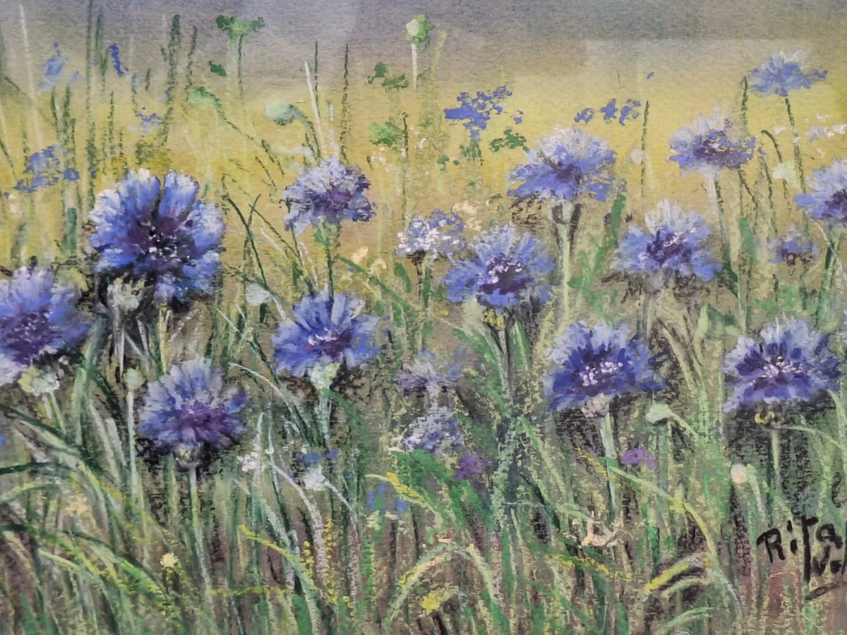 Set van twee originele pastelschilderijen met bloemen - Rita Wildro - foto 4
