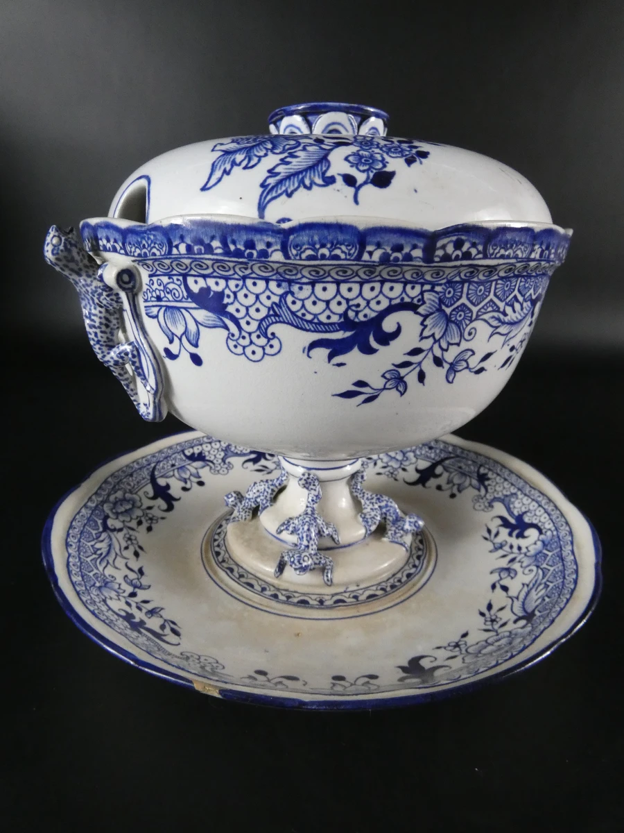 Vintage Frans aardewerk serviesonderdelen - Longwy “Chinois” - foto 2