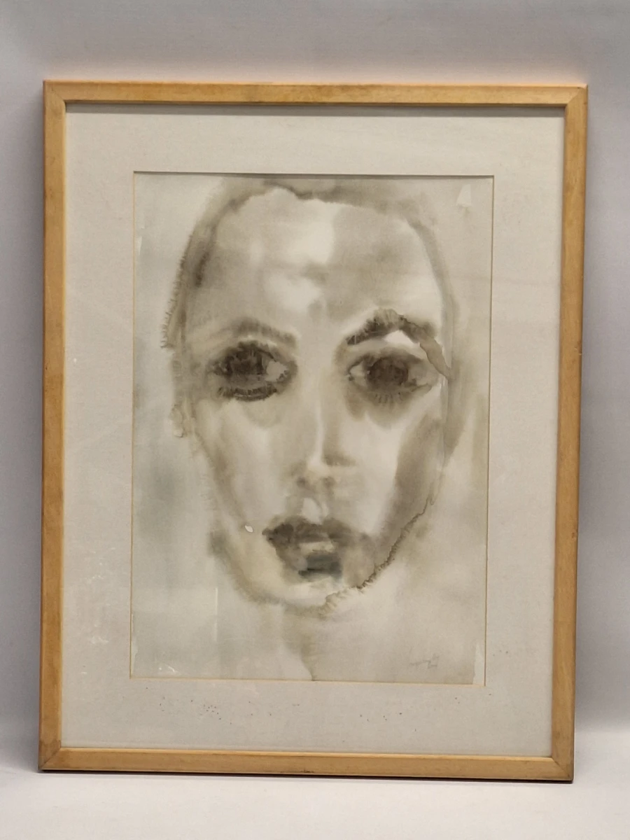 Expressief portret in aquarel en inkt - Bea Vangertruyden – kavel bij De Kringwinkel, Gent