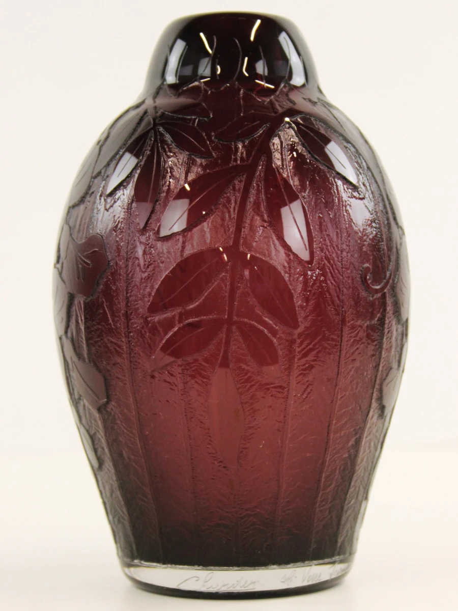 Charles Schneider / Le Verre Français – zuurgeëtste Art Deco vaas - foto 3