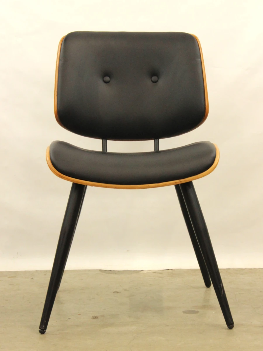 Set van 3 retro design eetkamerstoelen walnoot & zwart lederlook  (stijl Dutchbone) - foto 3