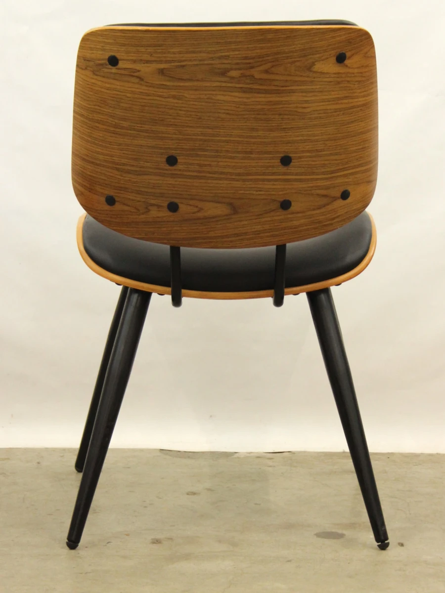 Set van 3 retro design eetkamerstoelen walnoot & zwart lederlook  (stijl Dutchbone) - foto 6