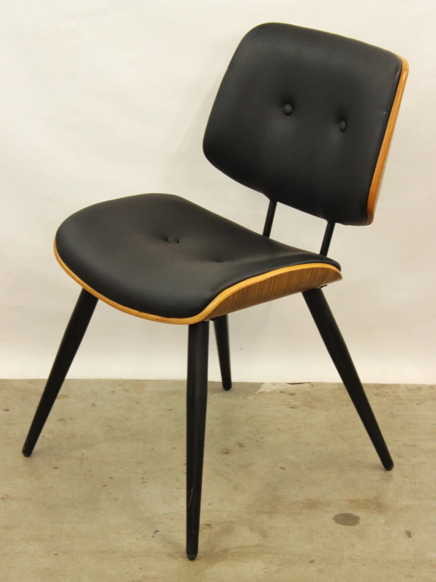 Set van 3 retro design eetkamerstoelen walnoot & zwart lederlook  (stijl Dutchbone) - foto 7