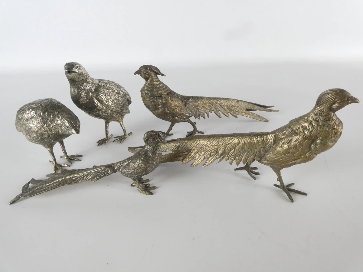 Set van 5 decoratieve metalen fazantenbeeldjes – kavel bij De Kringwinkel, Heverlee